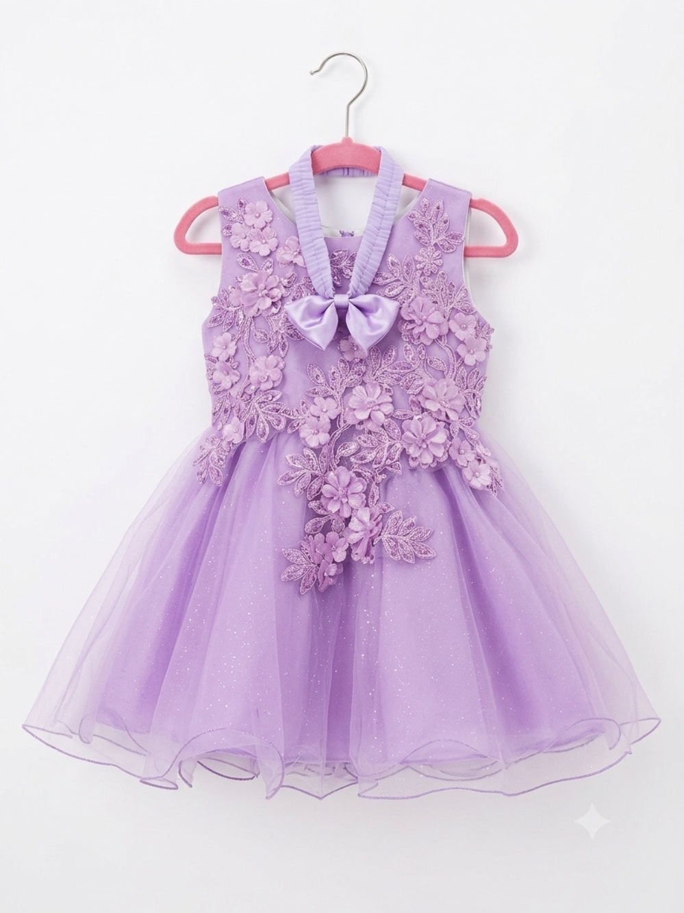 Girls Lavender Embroidered Tulle Party Dress with Bow